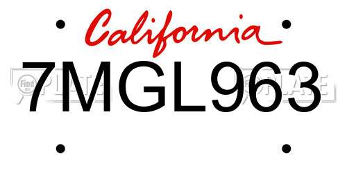 7MGL963 California License Plate
