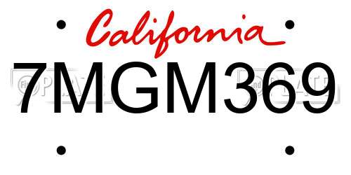 7MGM369 California License Plate