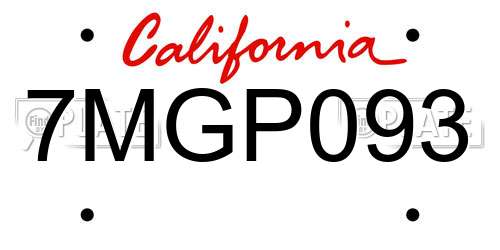 7MGP093 California License Plate