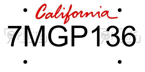 7MGP136 California License Plate
