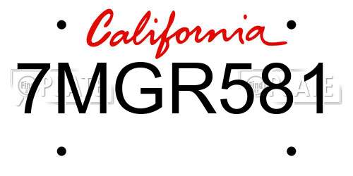 7MGR581 California License Plate