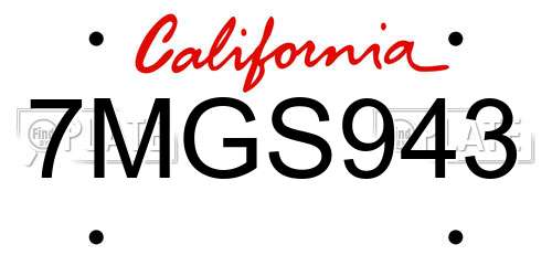 7MGS943 California License Plate