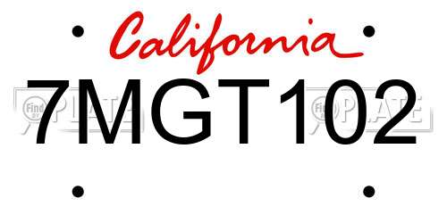 7MGT102 California License Plate