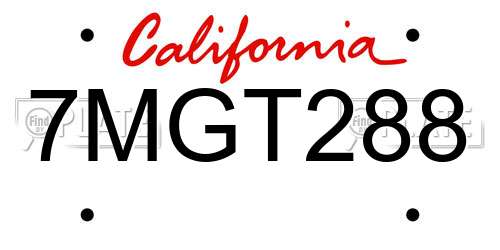 7MGT288 California License Plate