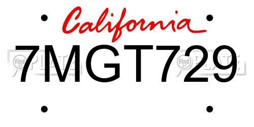 7MGT729 California License Plate