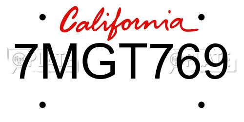 7MGT769 California License Plate
