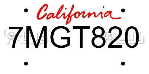 7MGT820 California License Plate