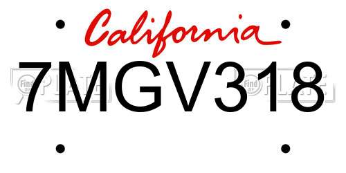 7MGV318 California License Plate