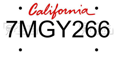 7MGY266 California License Plate