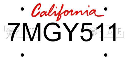 7MGY511 California License Plate