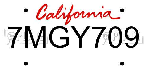 7MGY709 California License Plate