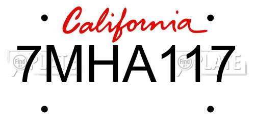 7MHA117 California License Plate