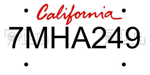 7MHA249 California License Plate