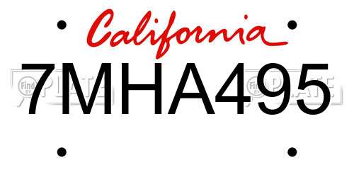 7MHA495 California License Plate
