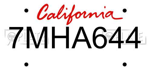 7MHA644 California License Plate