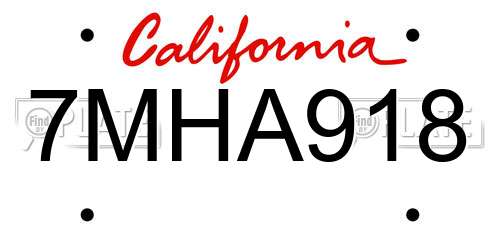 7MHA918 California License Plate