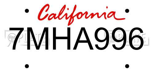 7MHA996 California License Plate