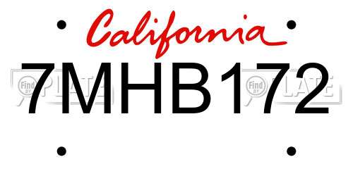 7MHB172 California License Plate