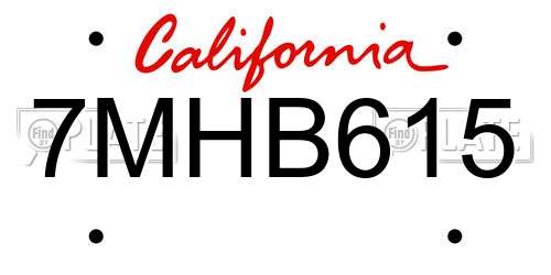 7MHB615 California License Plate