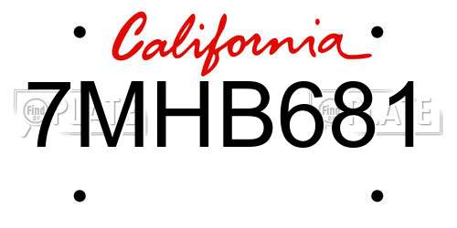 7MHB681 California License Plate