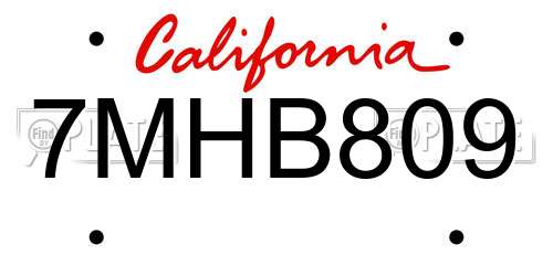 7MHB809 California License Plate