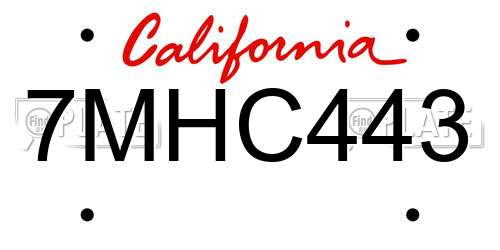 7MHC443 California License Plate