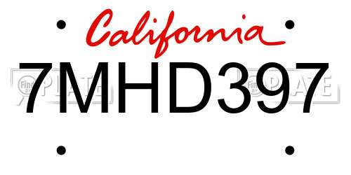 7MHD397 California License Plate