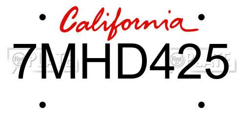 7MHD425 California License Plate