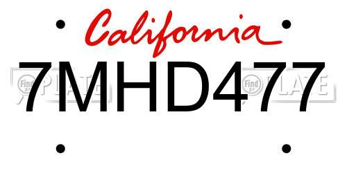 7MHD477 California License Plate