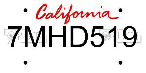 7MHD519 California License Plate