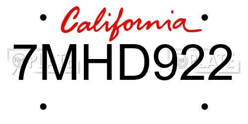7MHD922 California License Plate