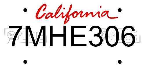 7MHE306 California License Plate