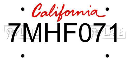 7MHF071 California License Plate