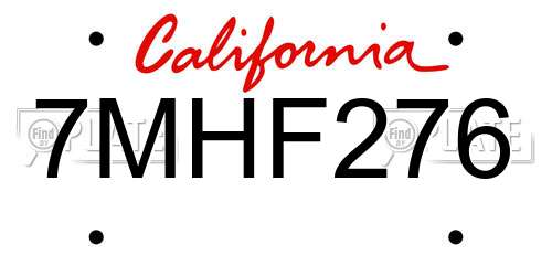 7MHF276 California License Plate