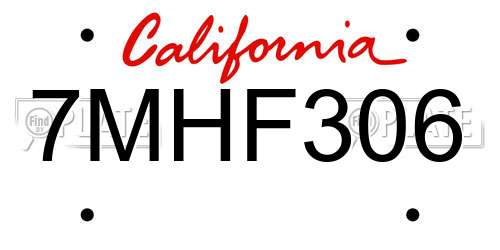 7MHF306 California License Plate