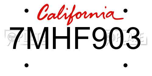 7MHF903 California License Plate