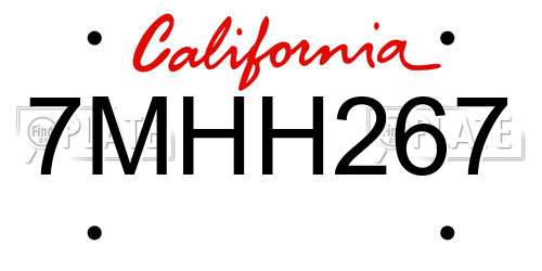 7MHH267 California License Plate