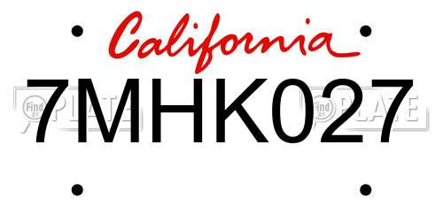 7MHK027 California License Plate