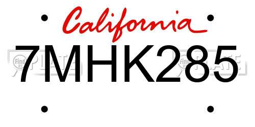 7MHK285 California License Plate