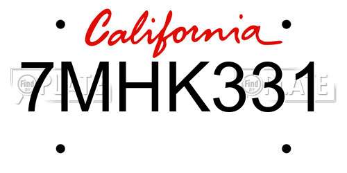7MHK331 California License Plate