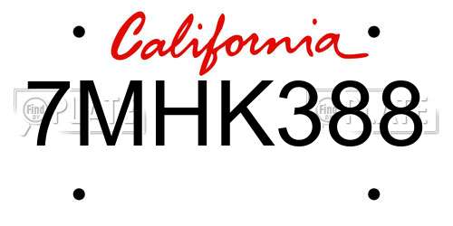 7MHK388 California License Plate