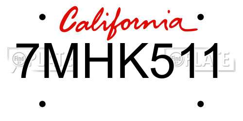 7MHK511 California License Plate