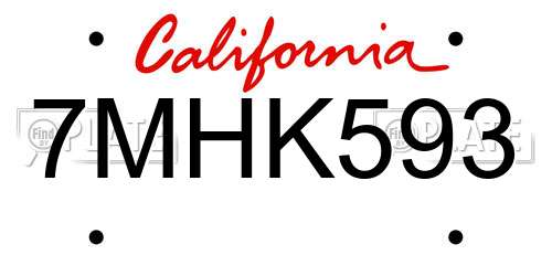 7MHK593 California License Plate