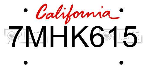 7MHK615 California License Plate