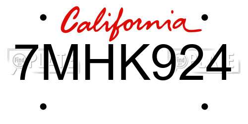 7MHK924 California License Plate