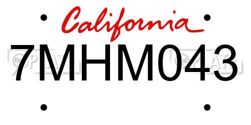 7MHM043 California License Plate