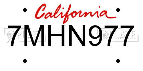7MHN977 California License Plate