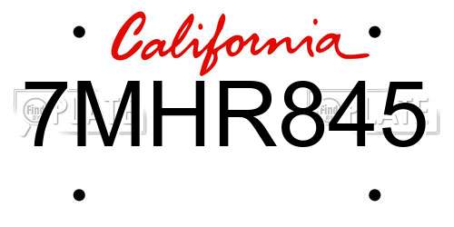 7MHR845 California License Plate