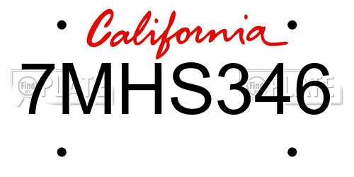 7MHS346 California License Plate