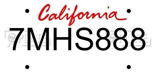 7MHS888 California License Plate